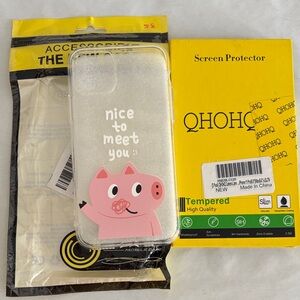 Piggy Clear and Pink Pig Phone Case with Screen Protector for iPhone 11 Pro